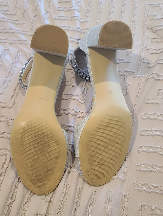 Badgley Mischka Silver Jeweled Ankle-Strap Block Heel - Picture 6 of 9